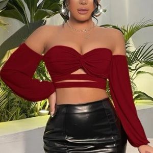 SEXY off shoulder twist front cut out crop top
